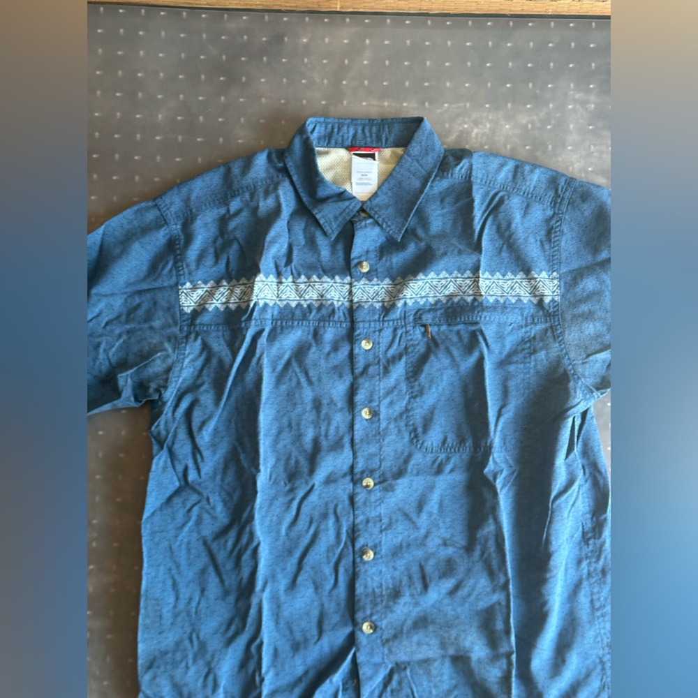 The North Face Blue Casual Button Down Shirt with Geometric Embroidery